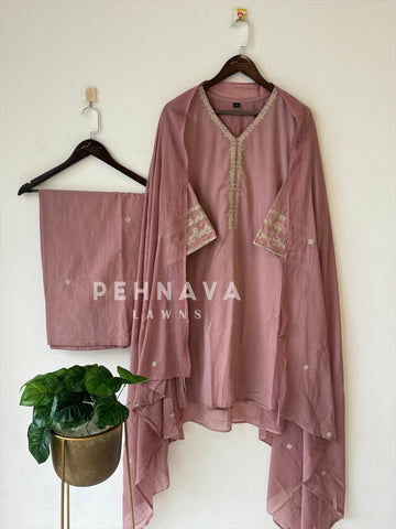 Cotton Embroidered Three Piece Suit-1001