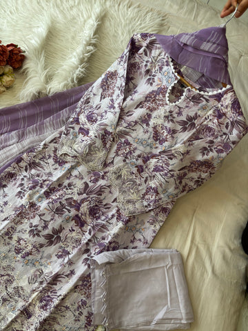 Lace Trimmed Floral Suit-Set-5005