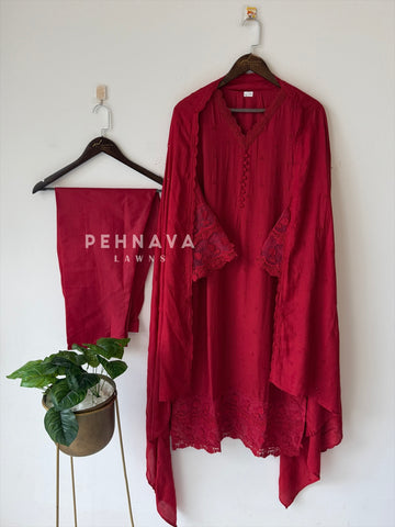 Lace‑Trimmed Embroidered Ensemble
