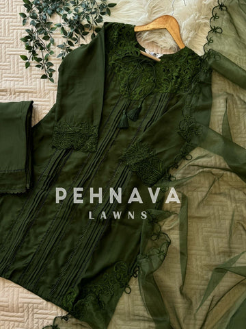 Designer Tunic Dress with embroidered organza Dupatta