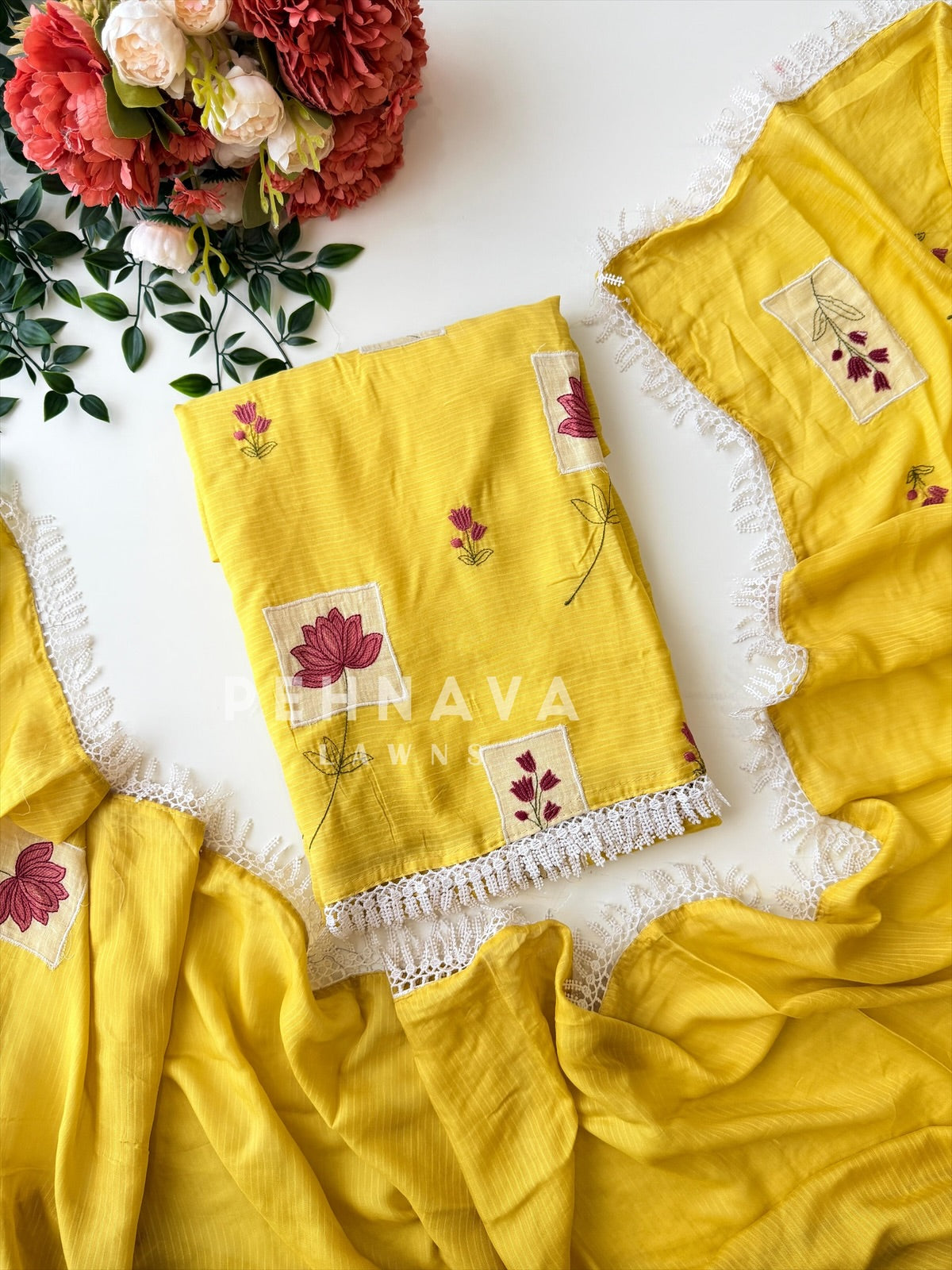 Floral Embroidered Linen Unstitched Suit-4135 - Pehnava Lawns