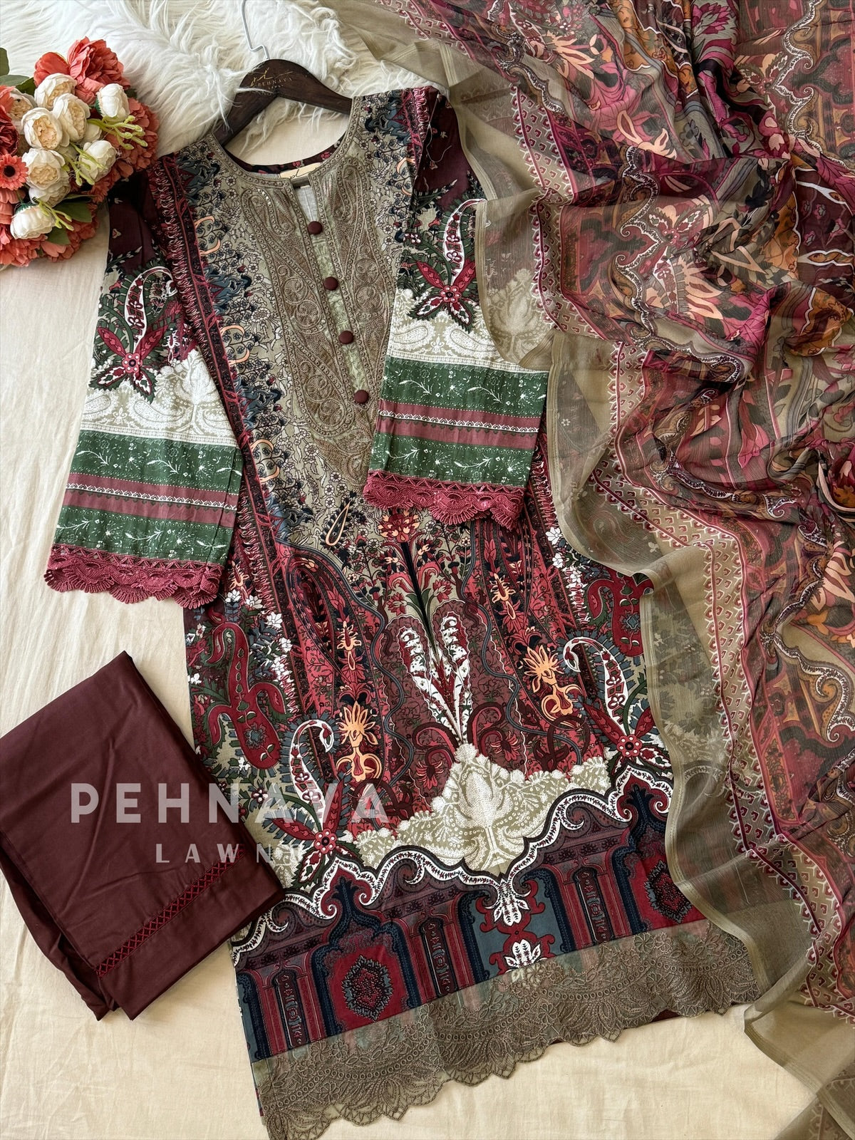 Embroidered Neck Unstitched Suit1751