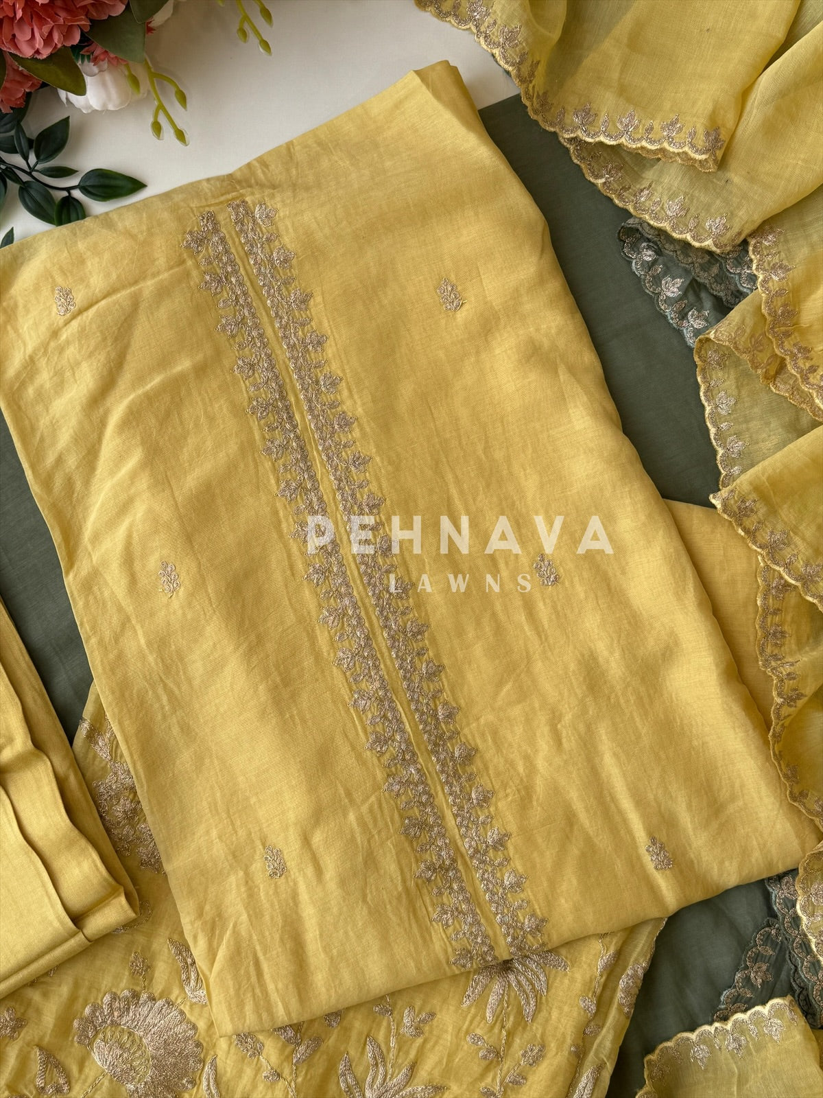 Mulchanderi Unstitched Embroidered Suit - Pehnava Lawns