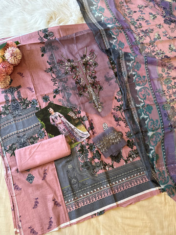 Pakistani printed cotton suit with embroidered patches -9085