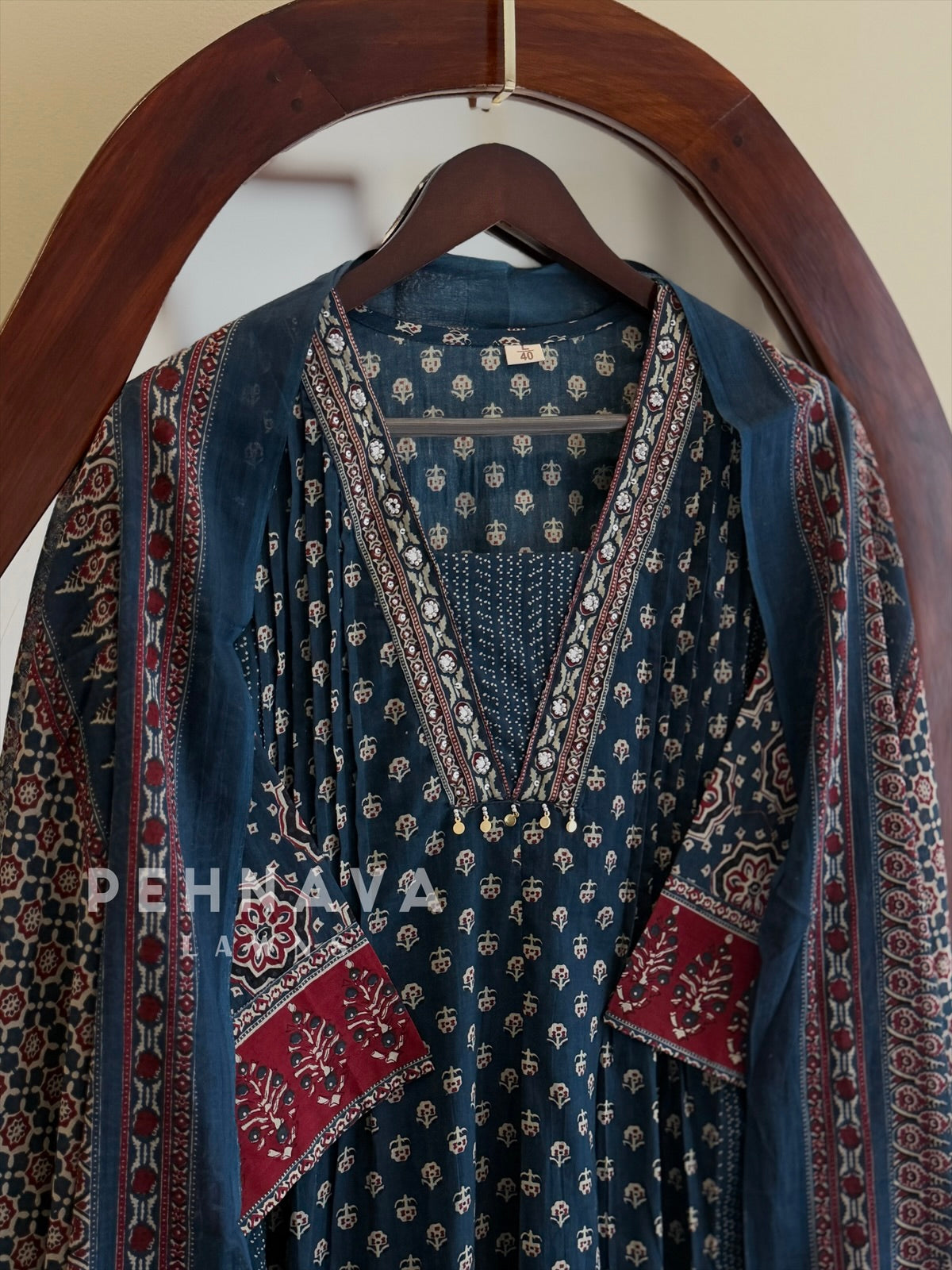 Pleated Yoke Ajrak Printed Suit