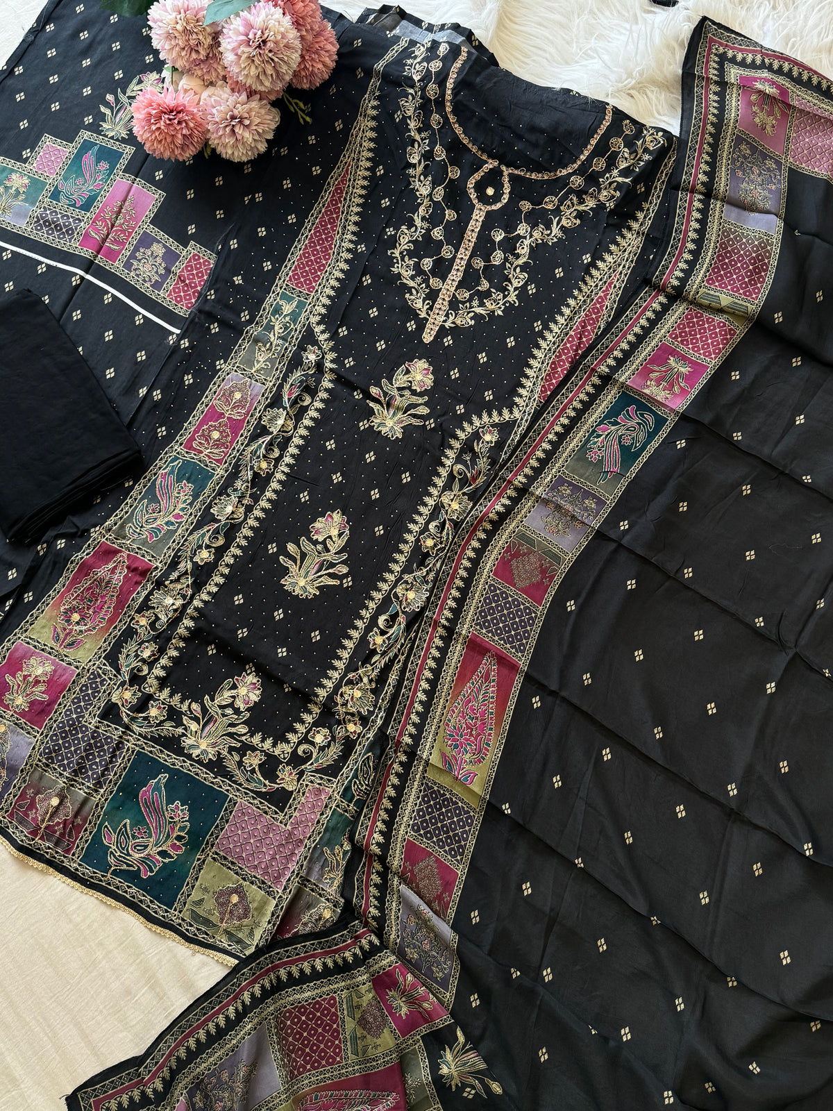 Comfy Muslin Suit with aari work-149