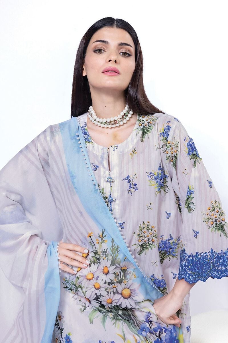 Khaadi Unstitched embroidered Lawn suit-0107