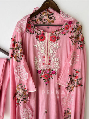 Floral Embroidered Suit with Scalloped Dupatta