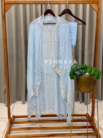 Semi-Stitched Chiffon Suit, Organza Dupatta