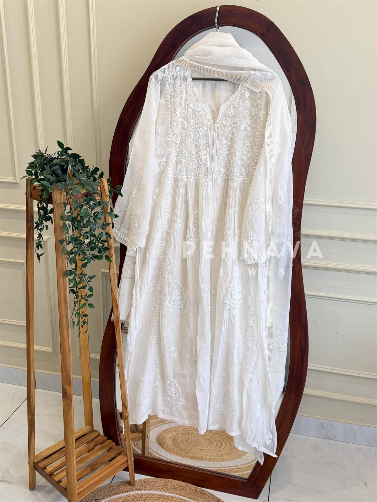 White Premium Chikankari Semi-Stitched Suit