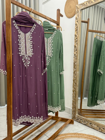 Chinnon handworked suit with  wide palazzo-color options available
