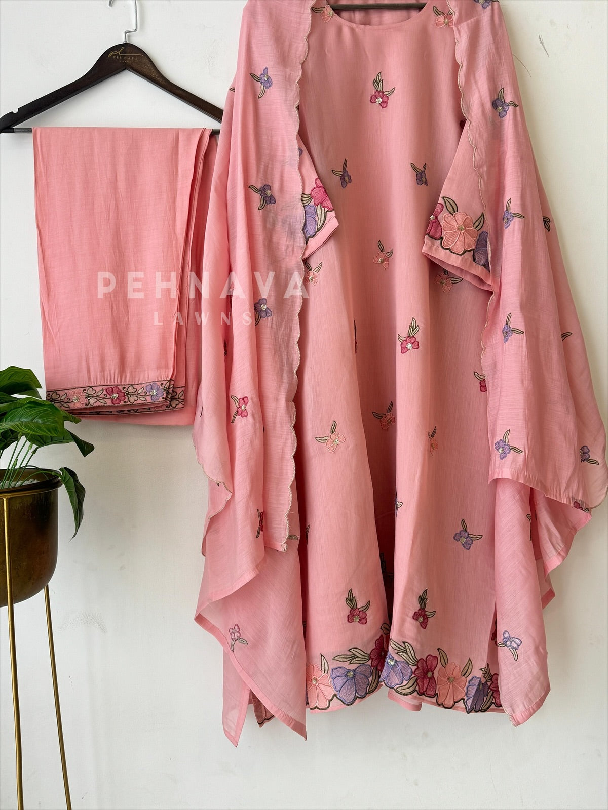 Floral Scallop Chanderi Suit Set-2992