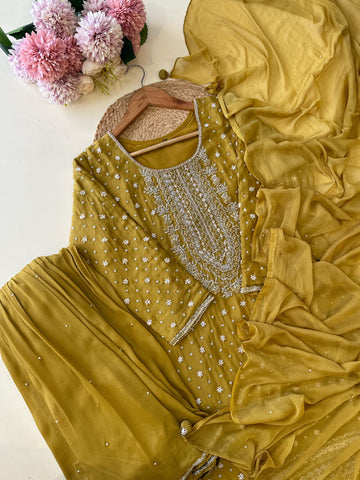 Yellow Pure Chinnon  handworked  Sharara
