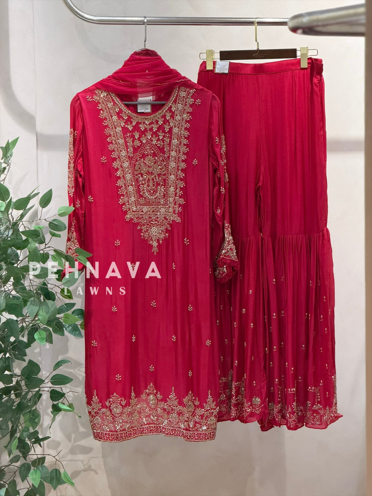 Heavily Handworked Sharara with Pure Chiffon Dupata - Pehnava Lawns