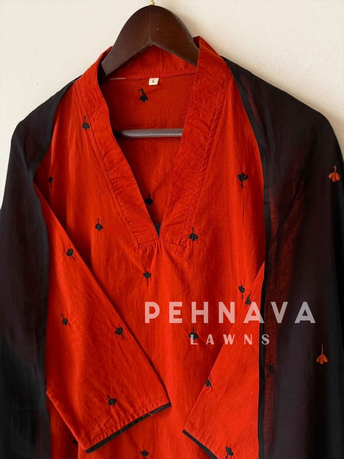 V-Neck Embroidered Cotton Suit