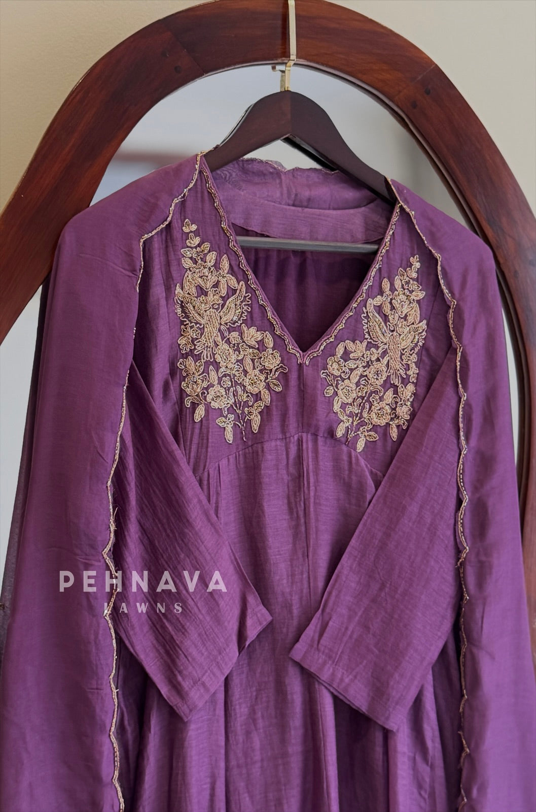 Yoke Embroidered V-Neck Chanderi Suit Set