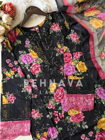 Floral Detailed Unstitched Suit-1329