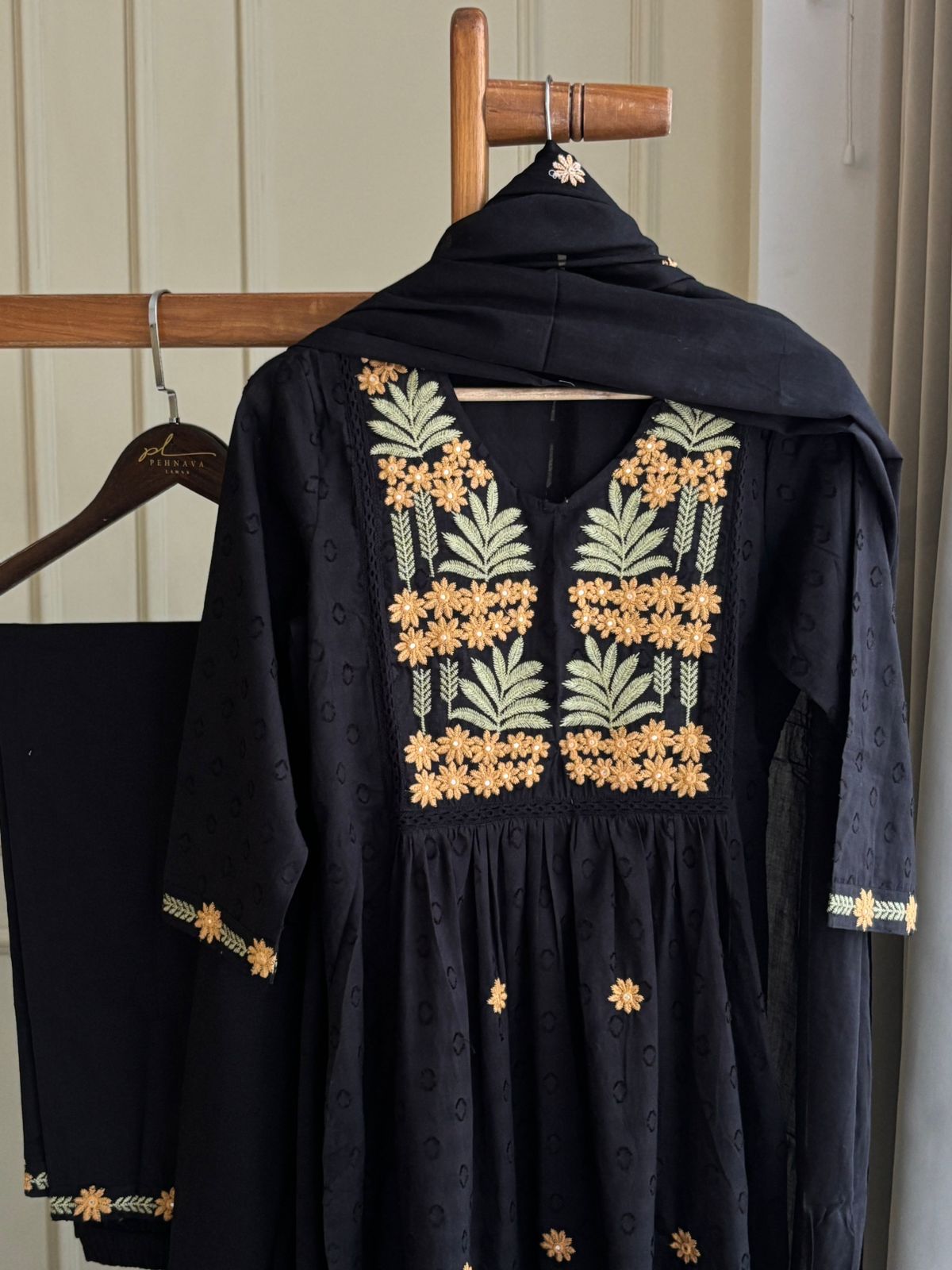 Black floral cotton Suit