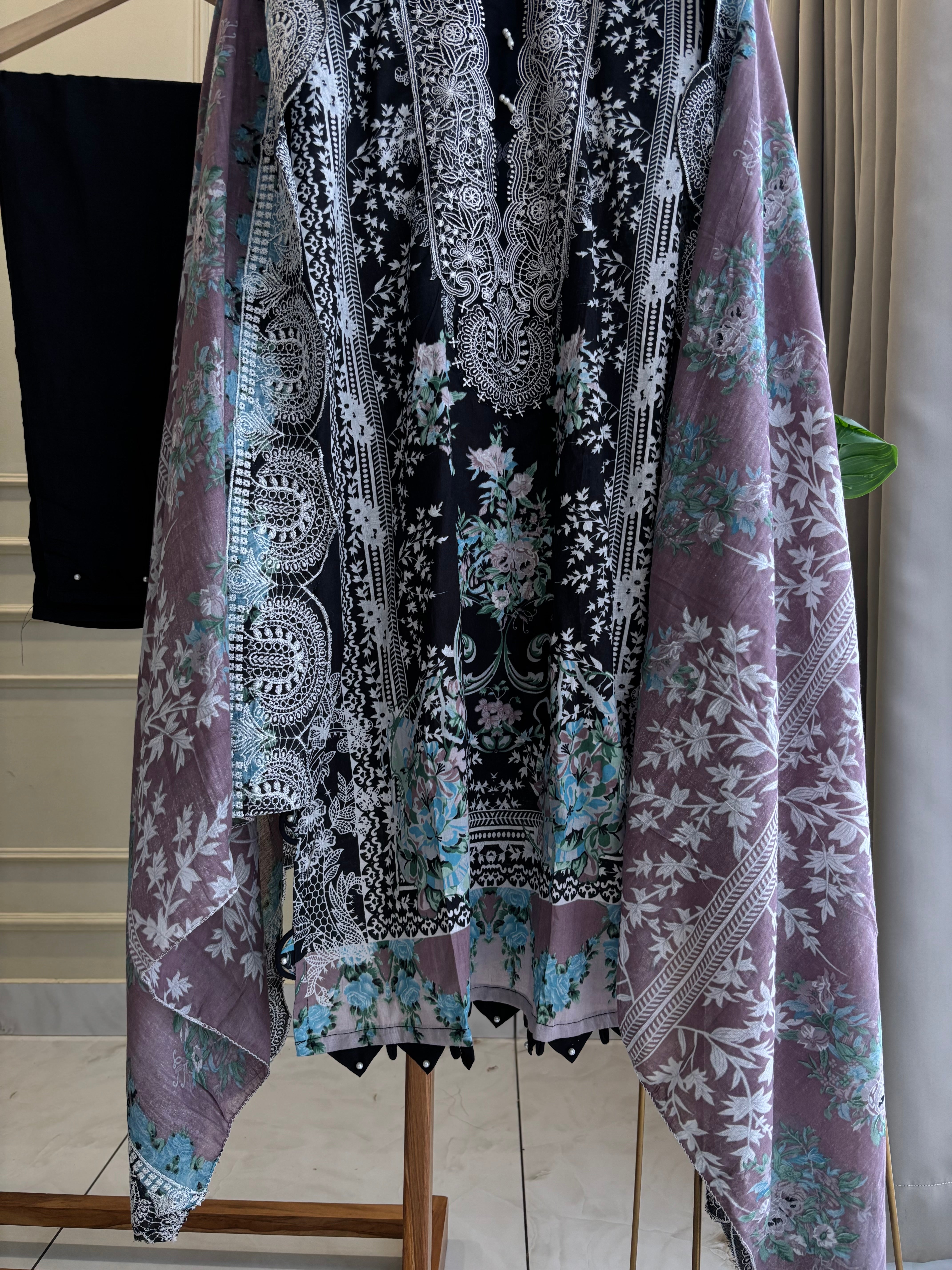 Embellished Floral Cotton Suit-3