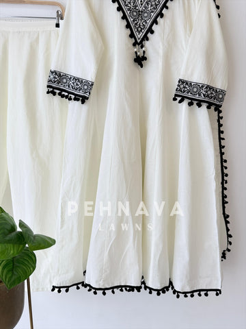 Cotton Embroidered Black’n white suit-12961