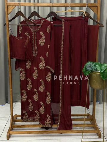 Premium Paisley Embellished Four-Piece Ensemble  1225