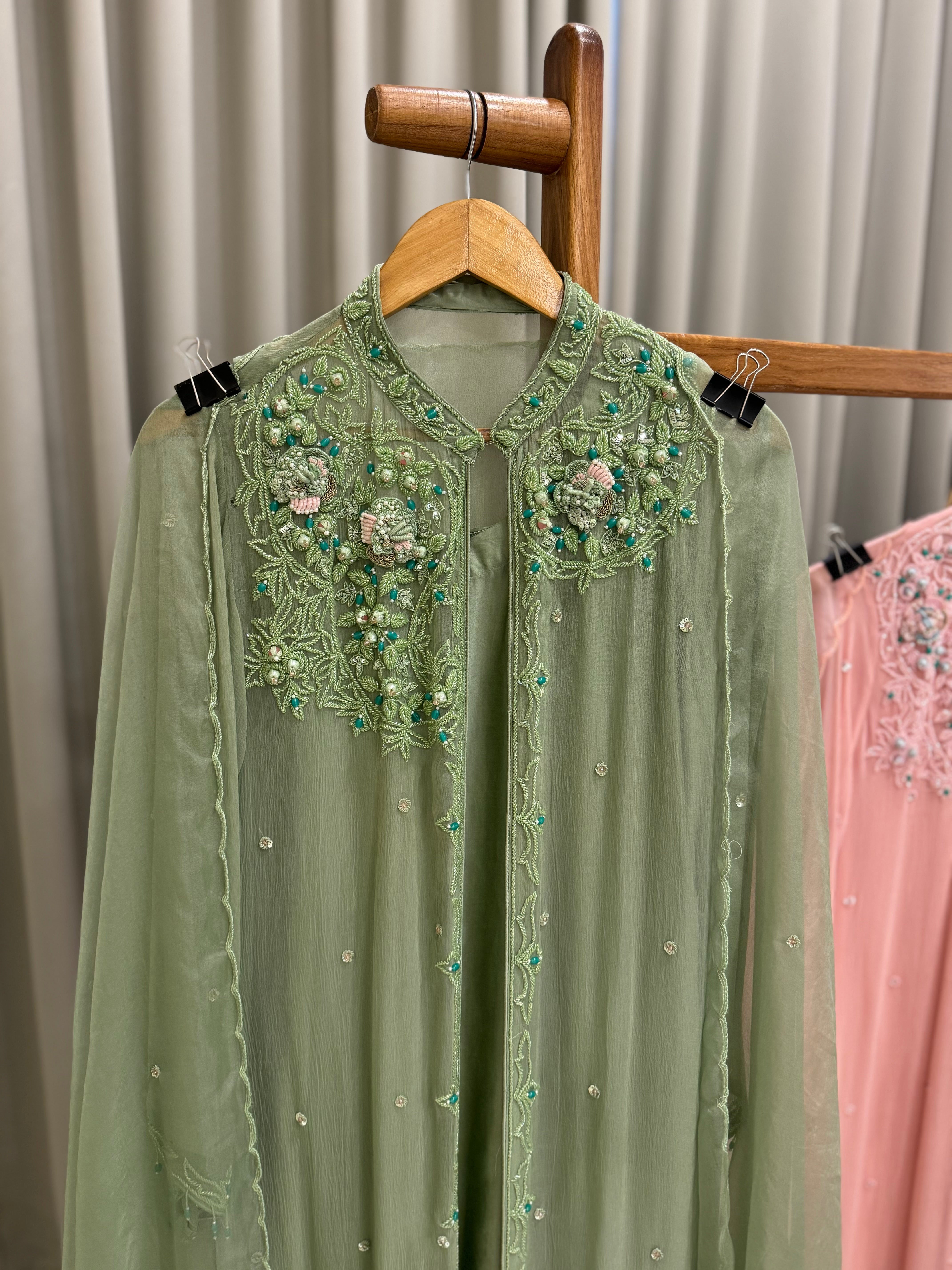 Premium Chiffon handworked jacket  with scalloped organza dupatta