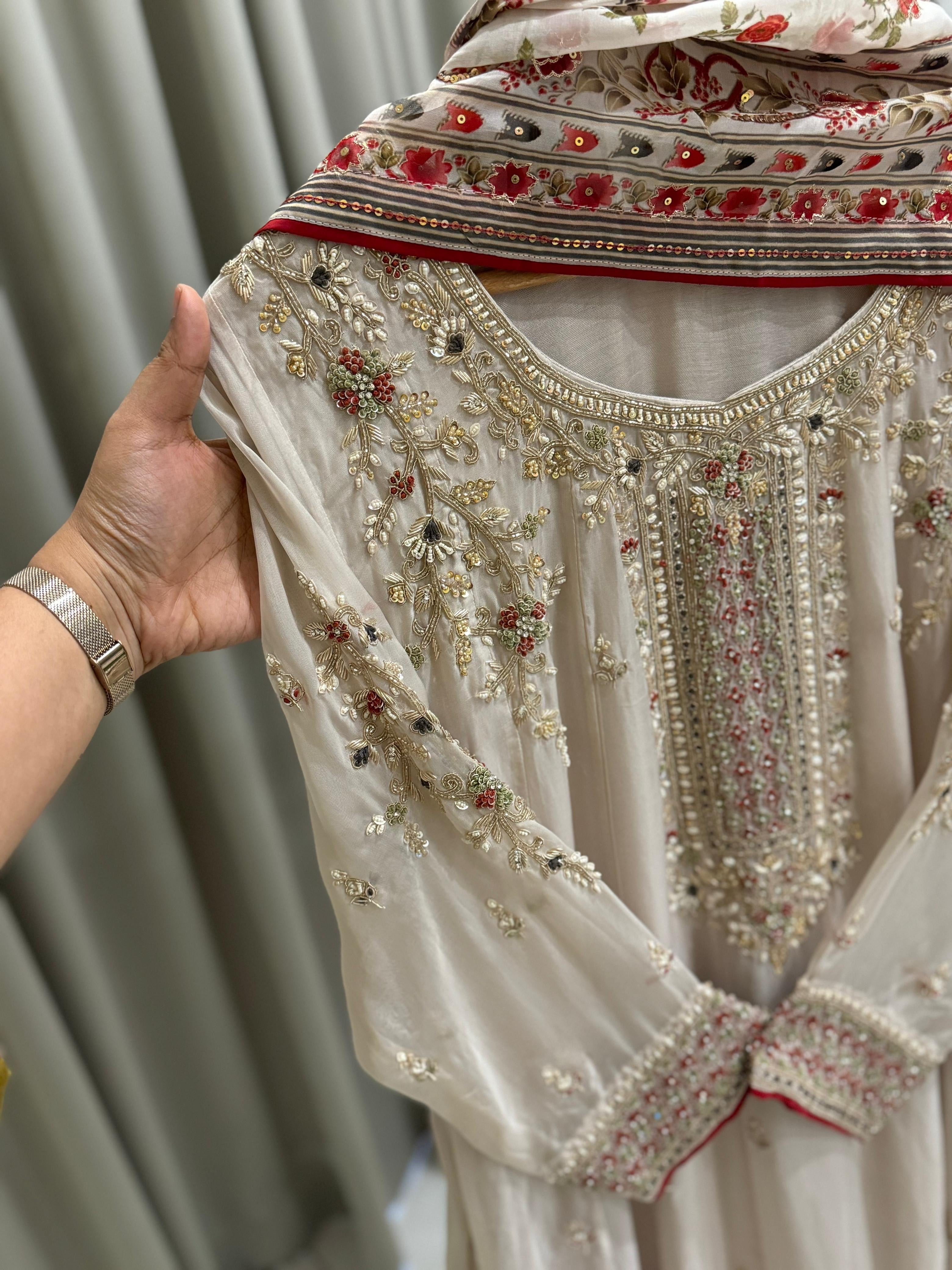Premium Handwork Anarkali Suit with Floral Print Dupatta