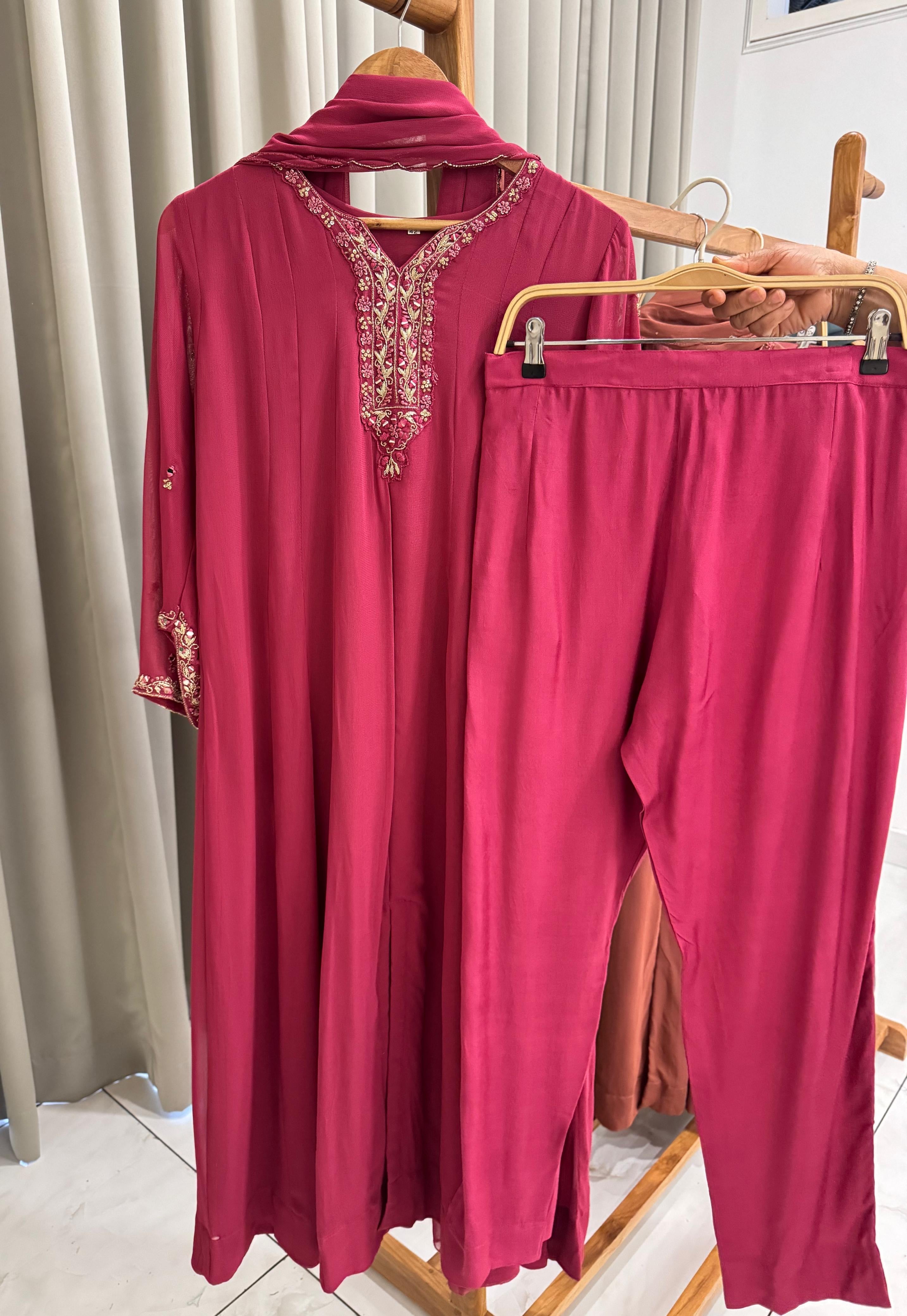 Full-flaired front slitted Gown with hand and Neck detailings