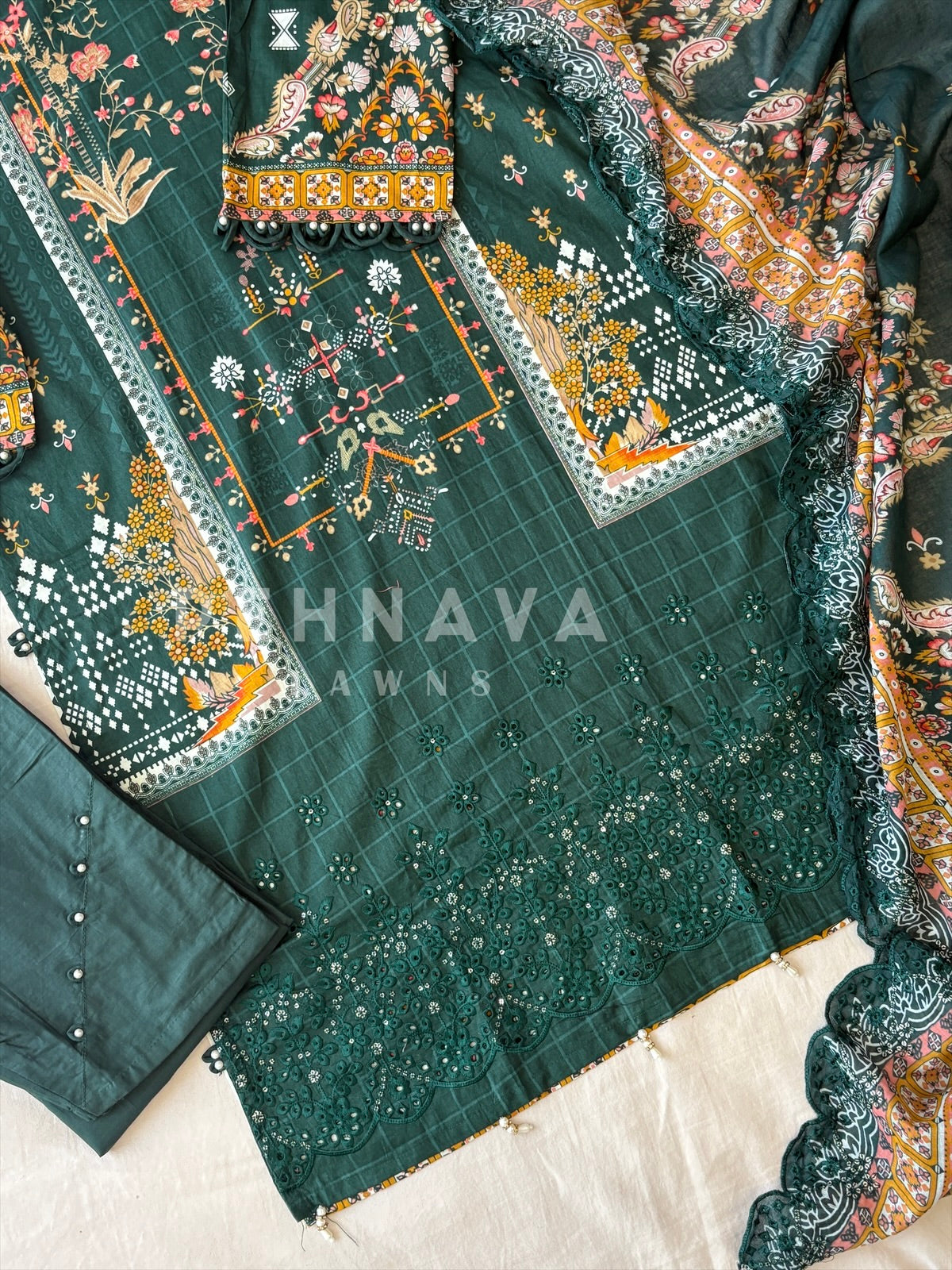 Floral Work Cotton Suit Set 1105