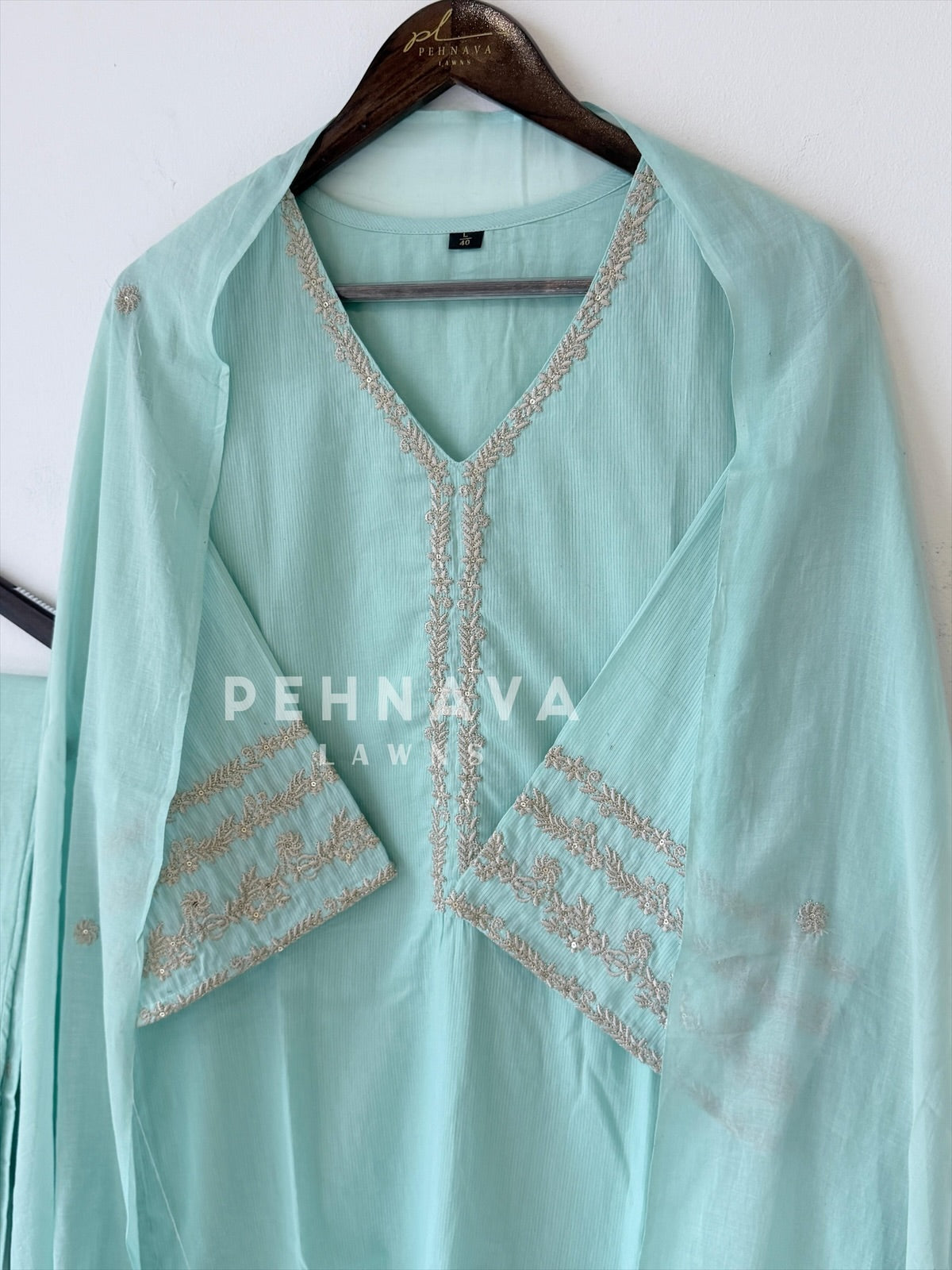 Cotton Embroidered Three Piece Suit-1001