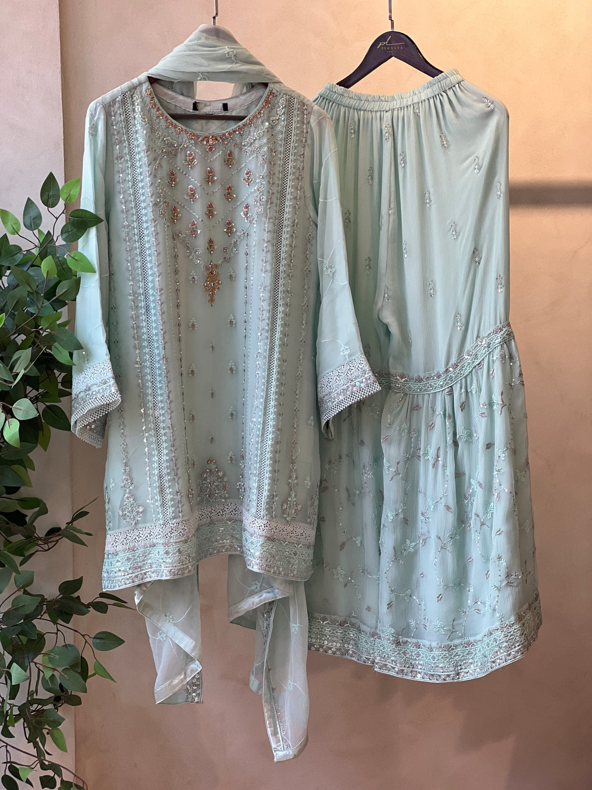 Agha Noor Formal Chiffon Sharara Ensemble