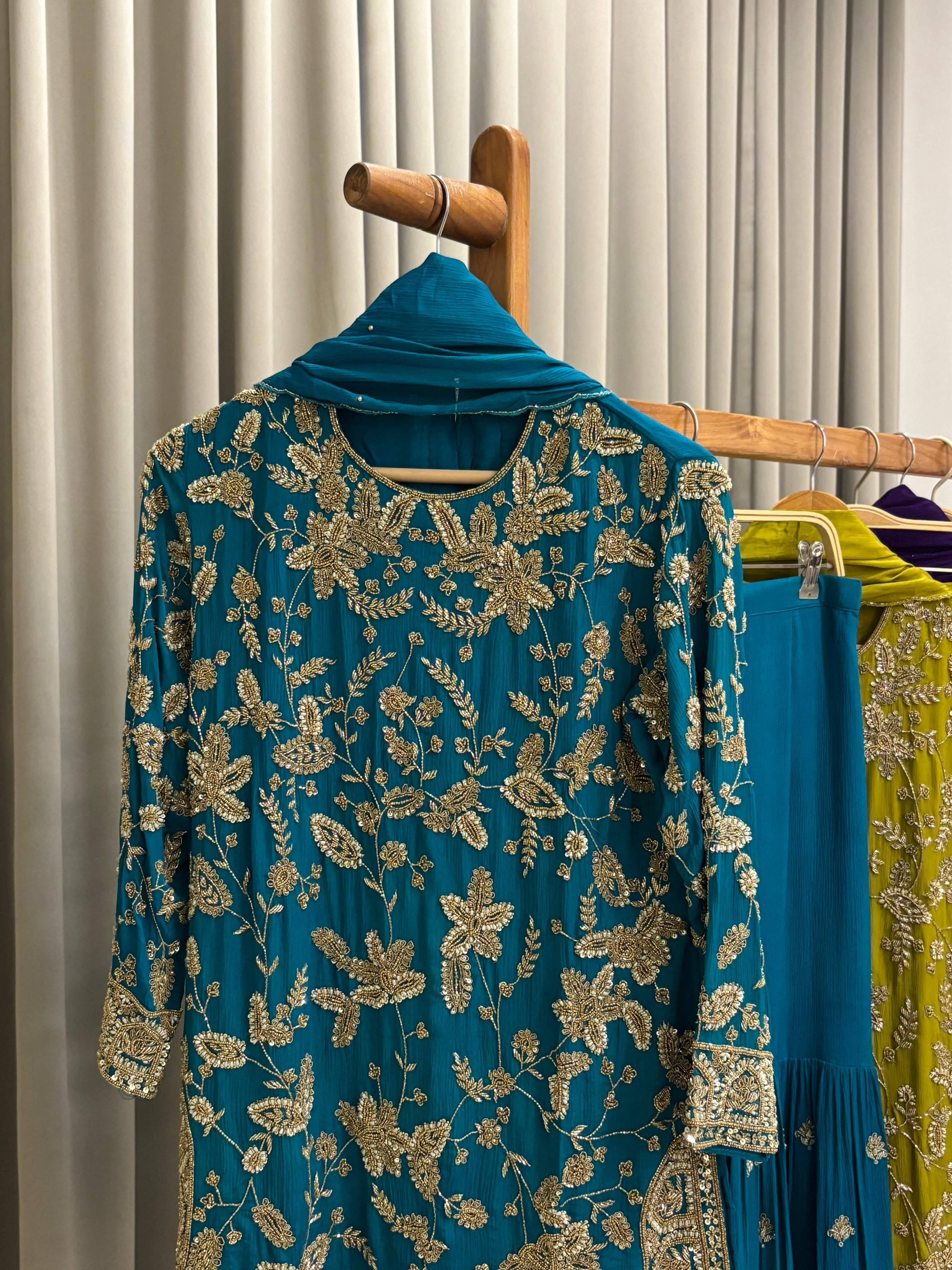 Heavy Hand-worked suit with wide sharara-7490