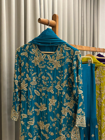 Heavy Hand-worked suit with wide sharara-7490