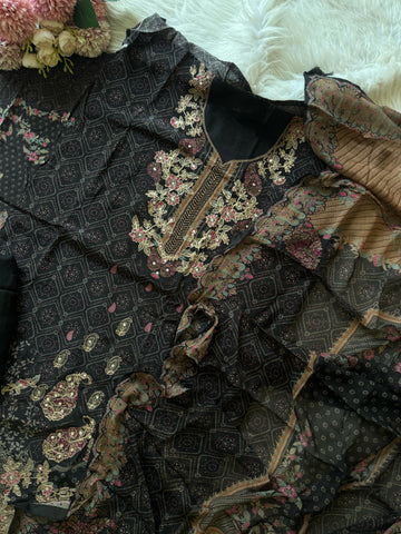 Black Flowy Crepe Suit-1992