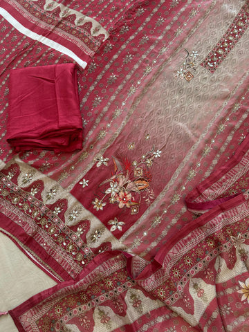 Red & Beige Combo Crepe Suit-1999