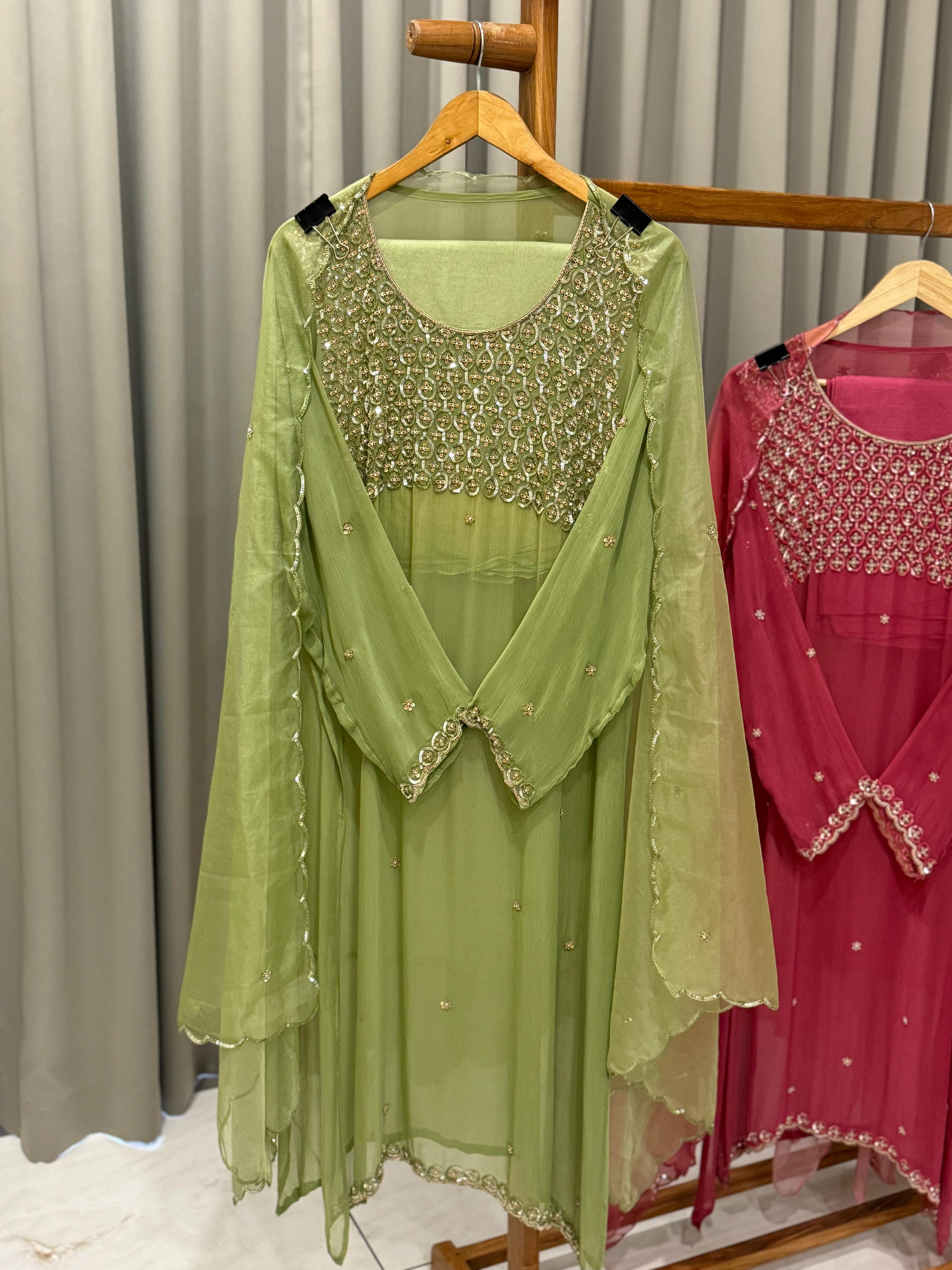 Semi stitched chiffon handwork suit