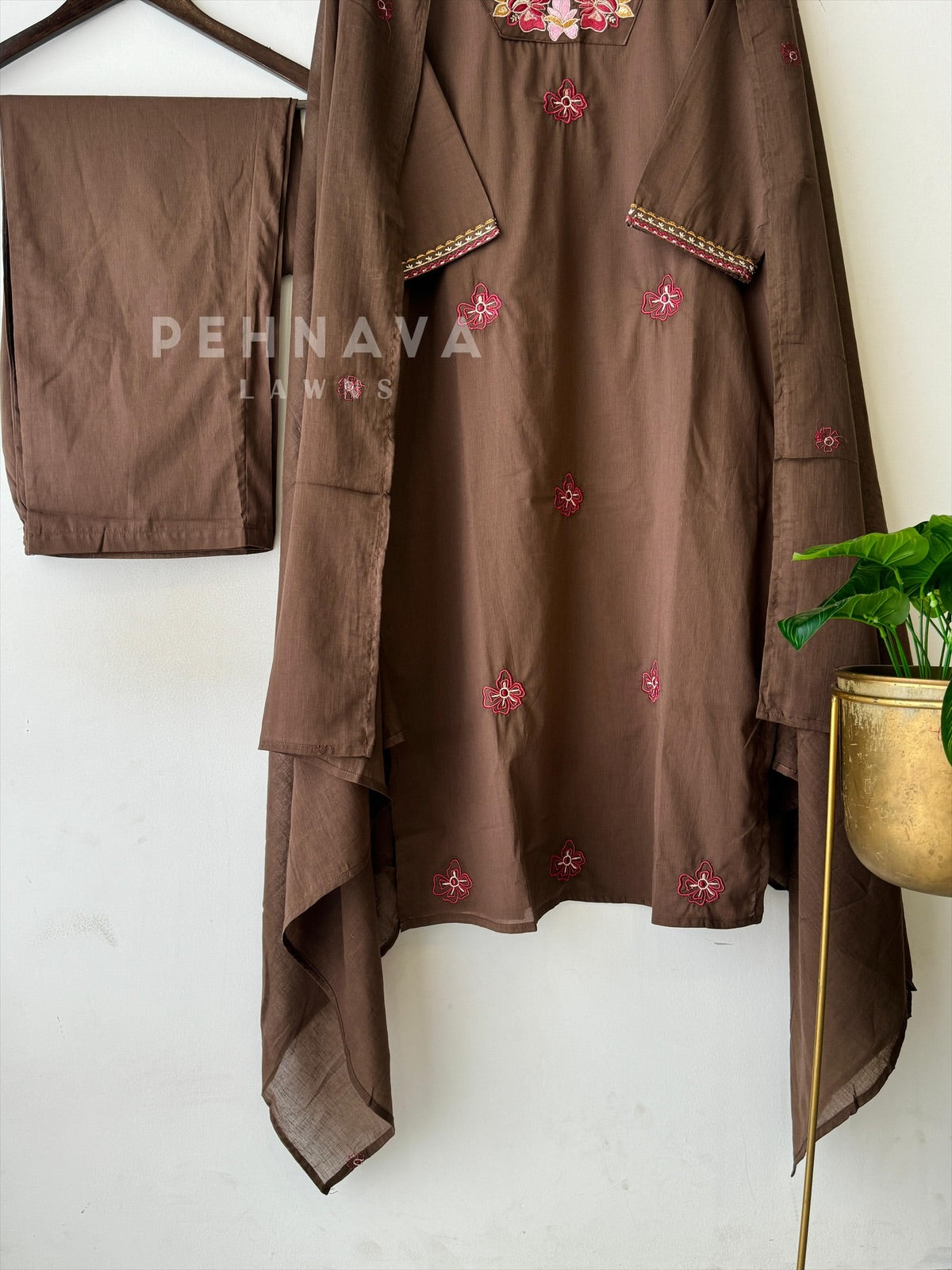 Pure Cotton Floral Embroidered Suit - Pehnava Lawns