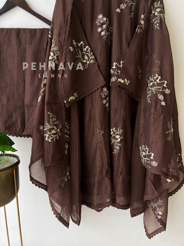 Embroidered Floral Kurta with Lace‑Trim Suit-4138 - Pehnava Lawns