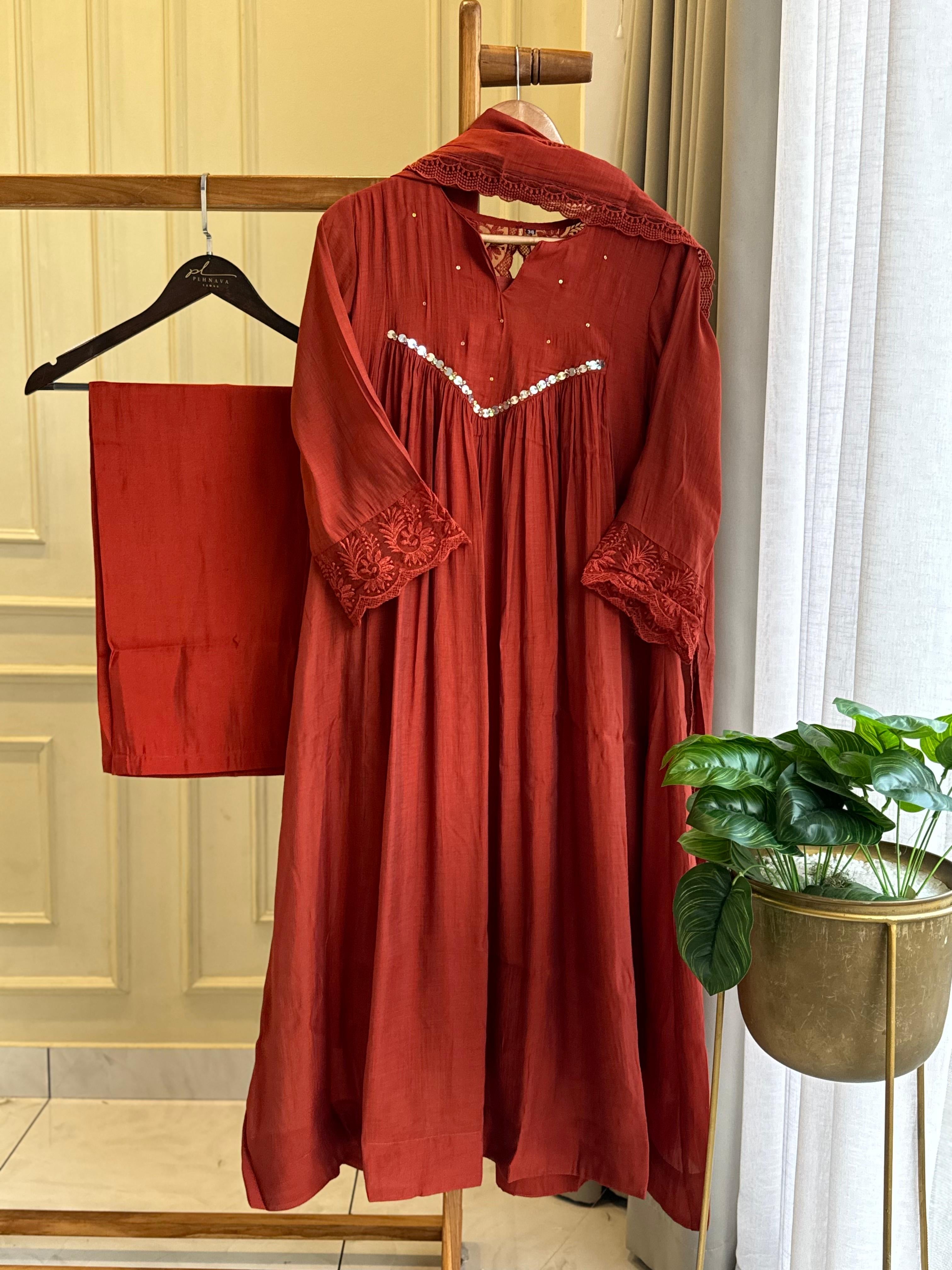 Pleated Mulchanderi Anarkali