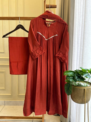 Pleated Mulchanderi Anarkali