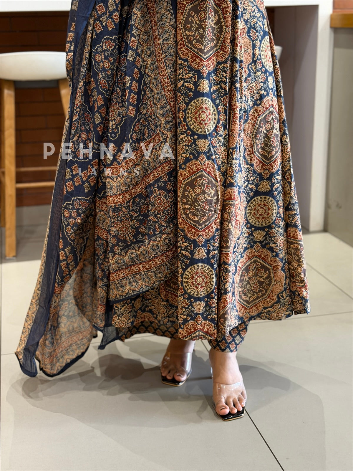 Ajrakh Printed Anarkali Three Piece Set SN5314