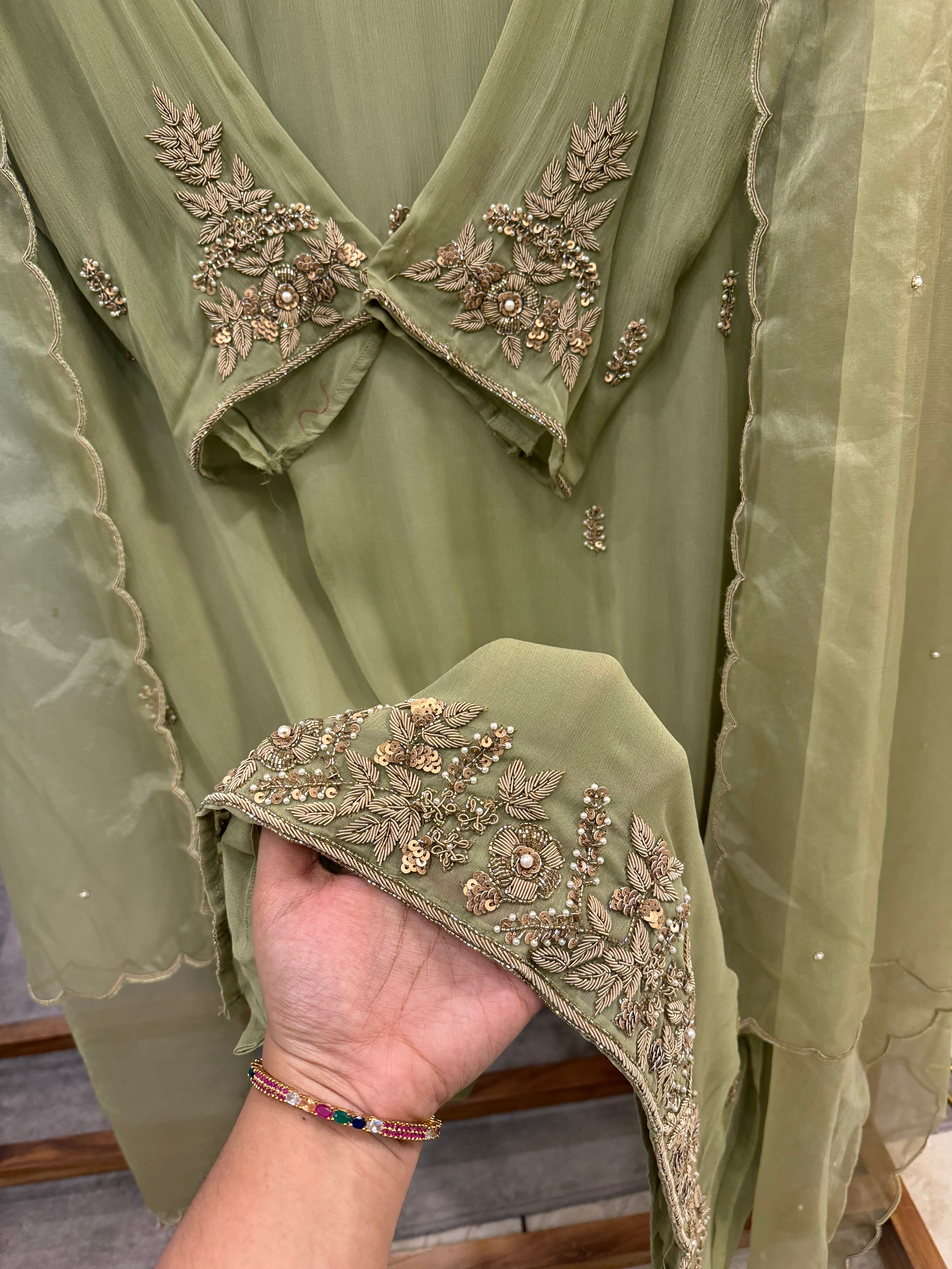 Premium chiffon handwork semi-stitched suit-with color options