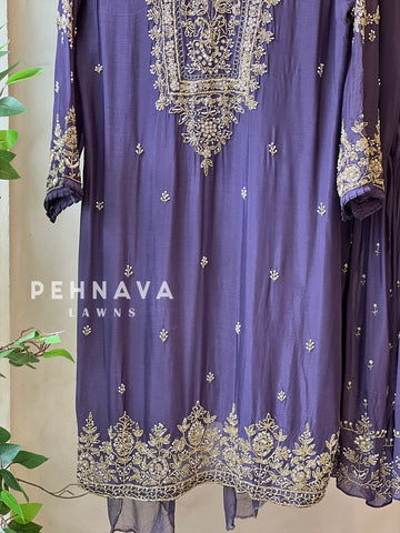Heavily Handworked Sharara with Pure Chiffon Dupata - Pehnava Lawns
