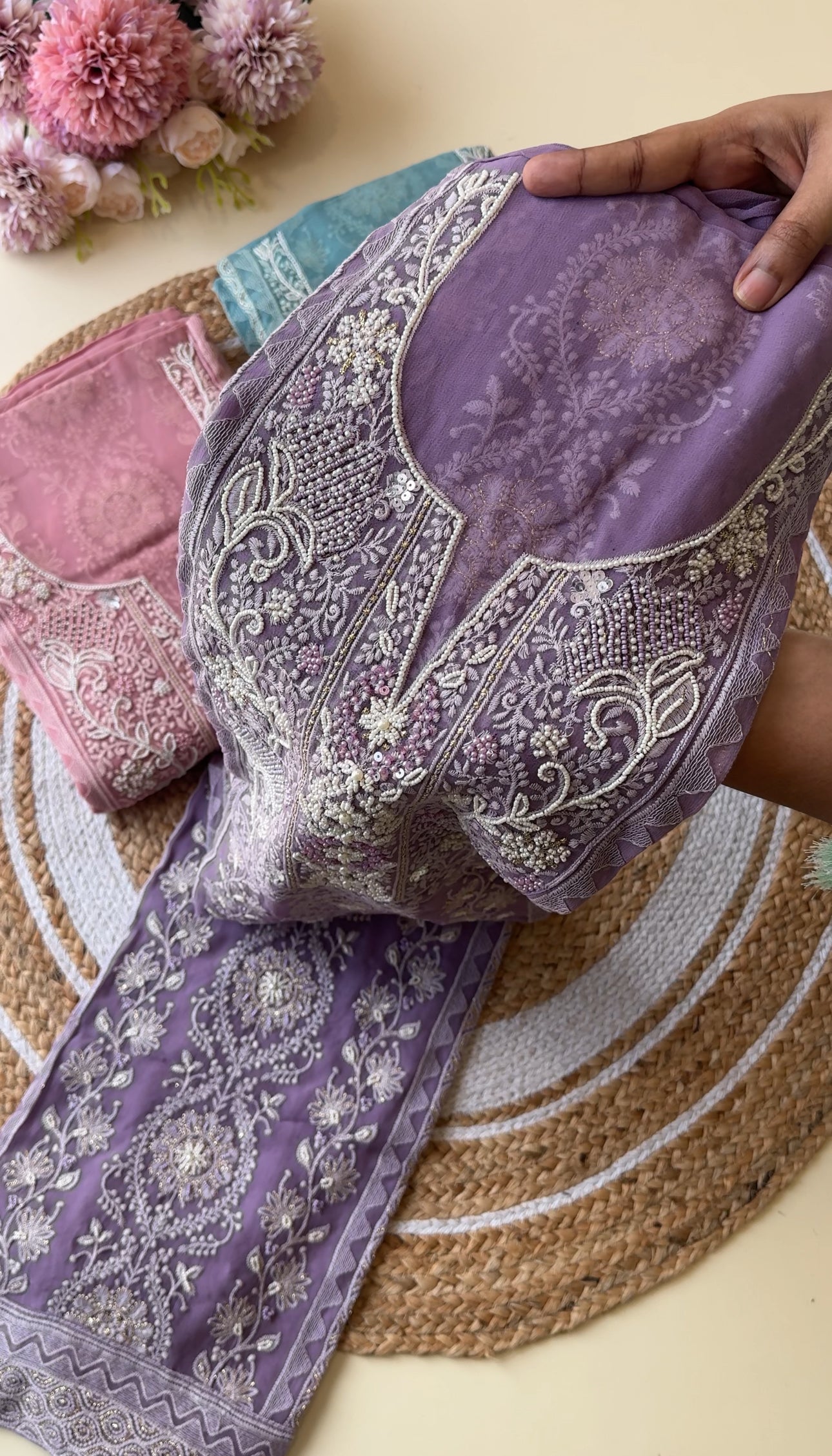 Pure chiffon chikankari handworked suit-9936