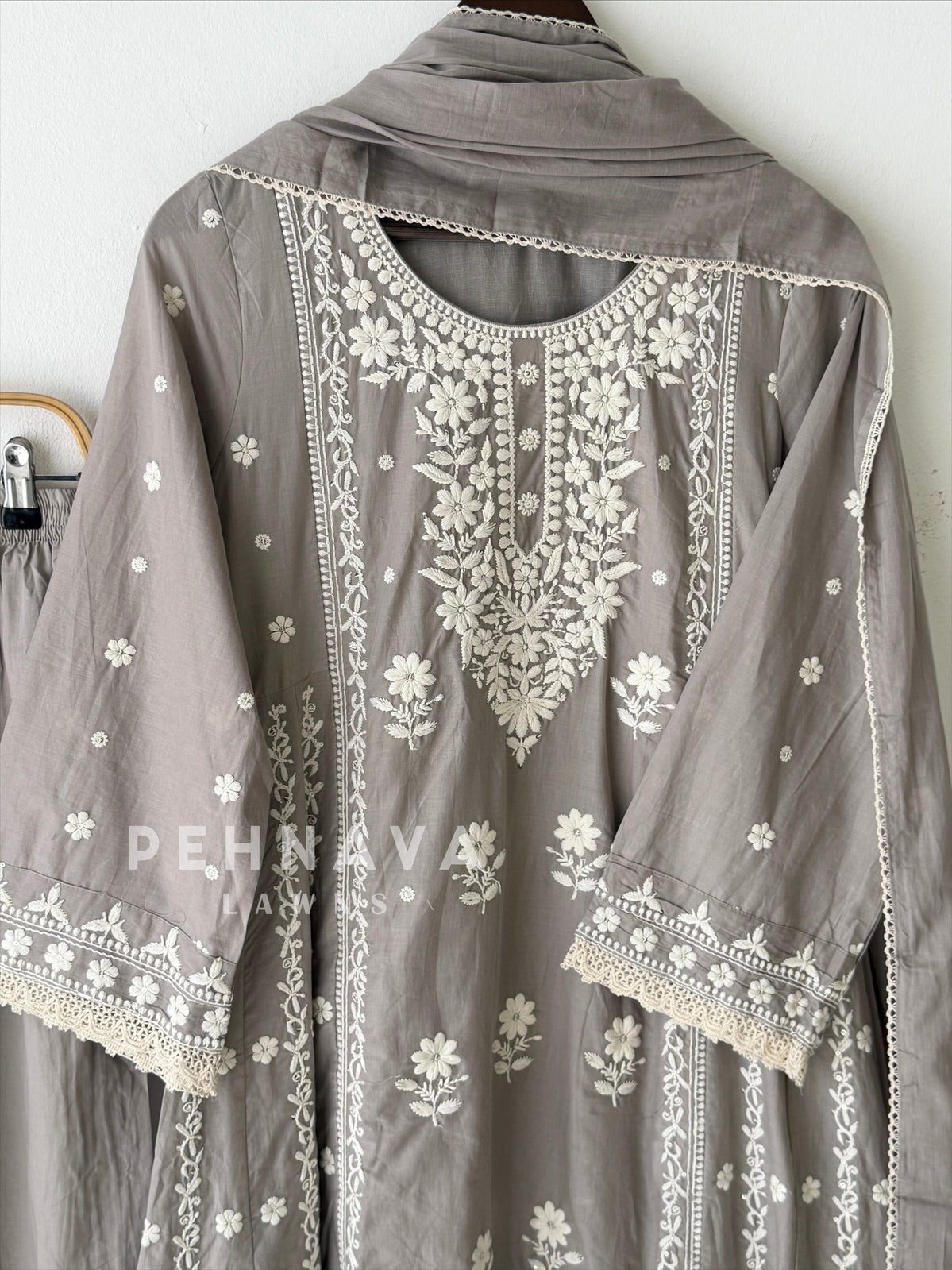 Cotton Chikankari Embroidered Ensemble-346