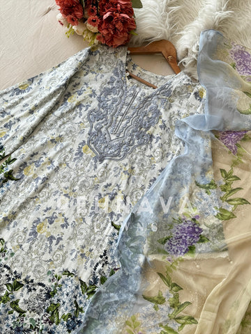 Timeless White & Blue Unstitched Ensemble 1330 - Pehnava Lawns