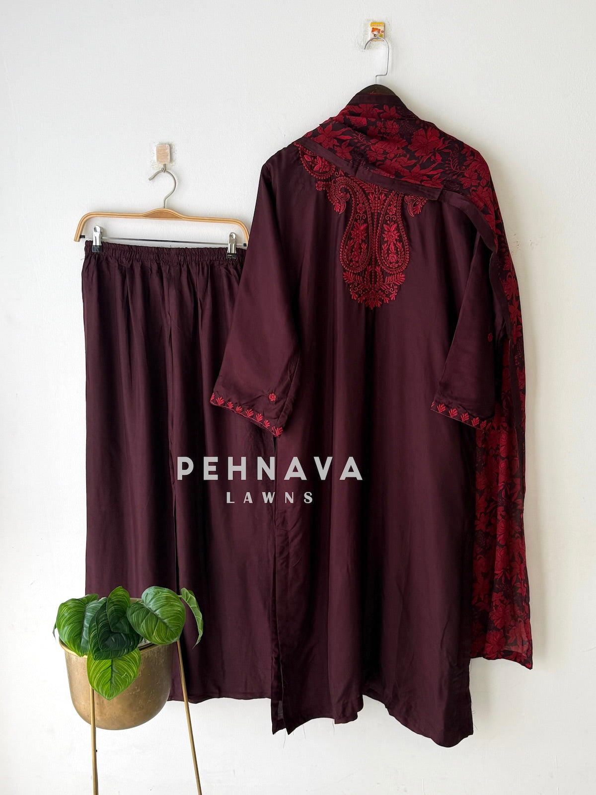 Embroidered Yoke Three Piece Ensemble-6210