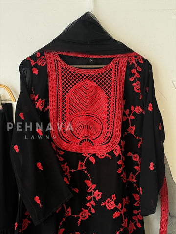 Black Red Embroidery kurti with sharara