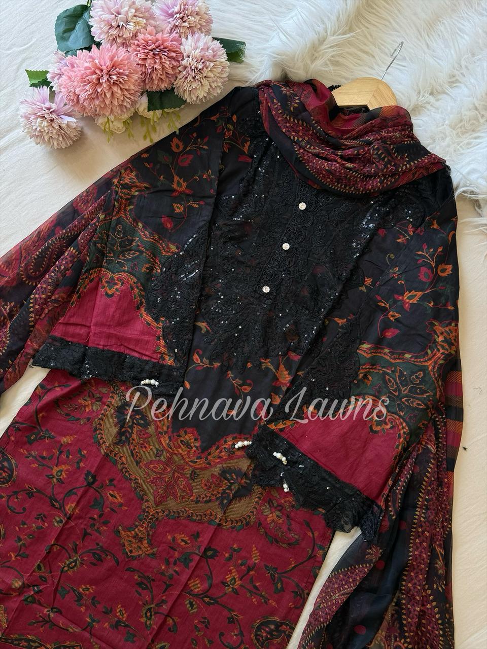 Black&Red Cotton Suit-1144