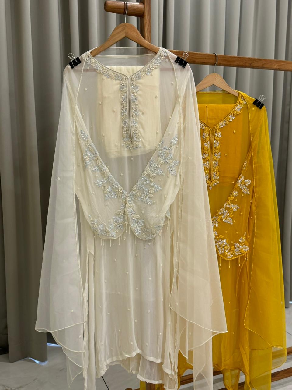 Premium Chiffon handwork suit with bottom and organza dupatta-2206